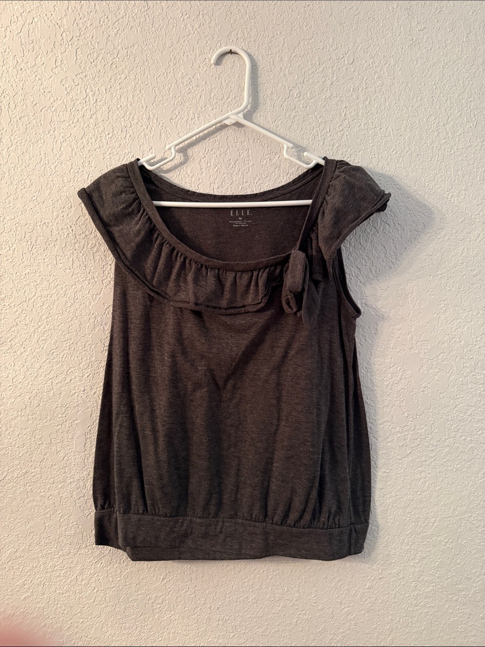 Elle Charcoal Ruffle-Neck Tank with Side Tie